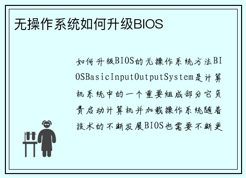 无操作系统如何升级BIOS
